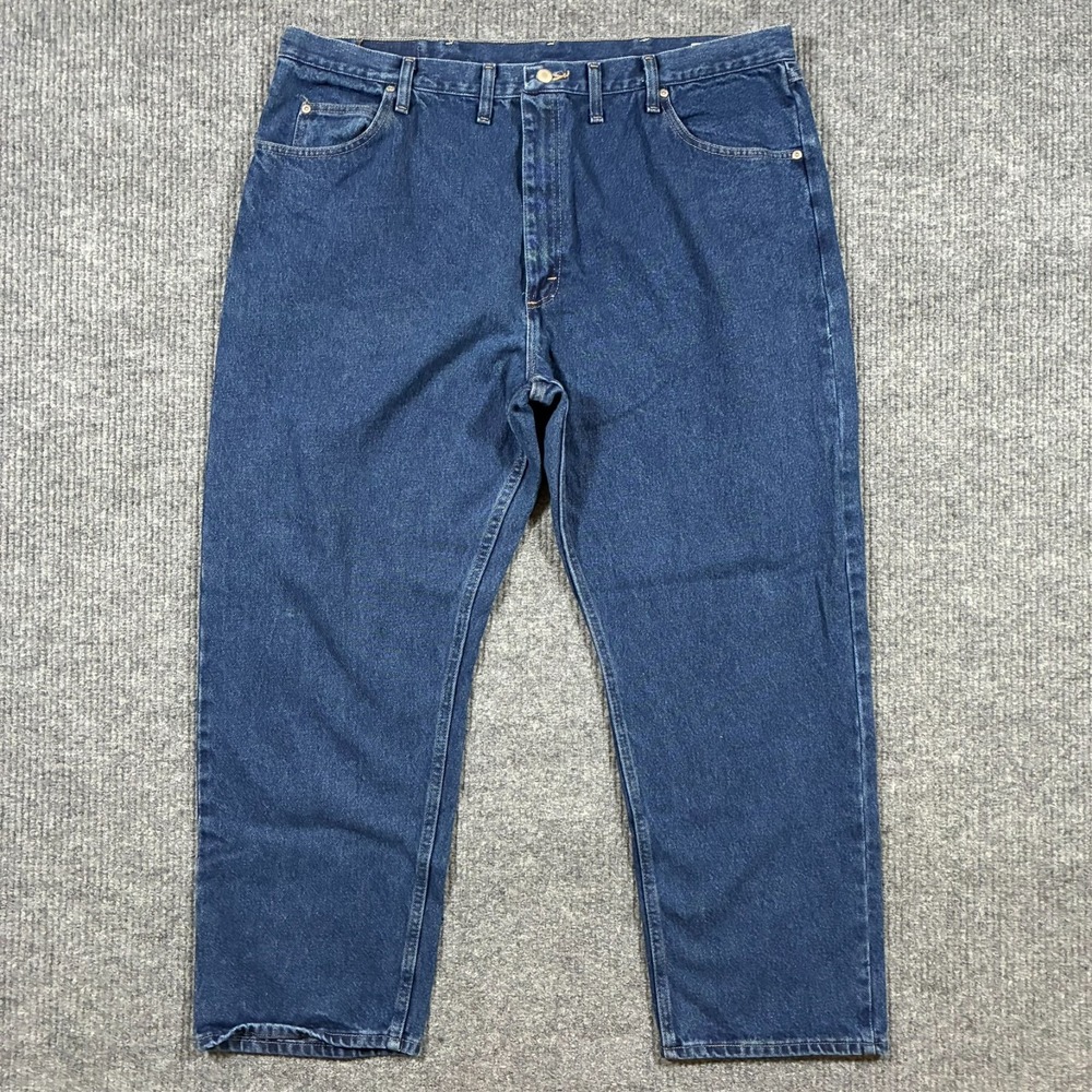 Wrangler Mens Straight Leg Jeans 44x30‎ Blue Denim Cotton Relaxed Fit High Rise